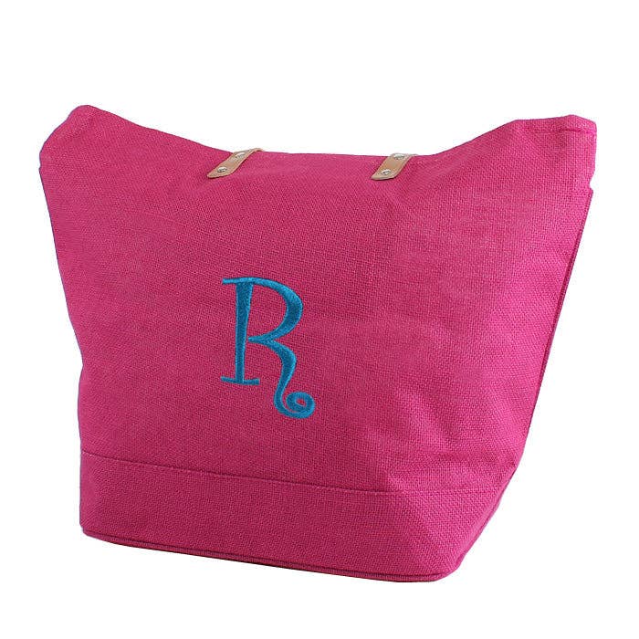 Leather Handle Burlap Tote