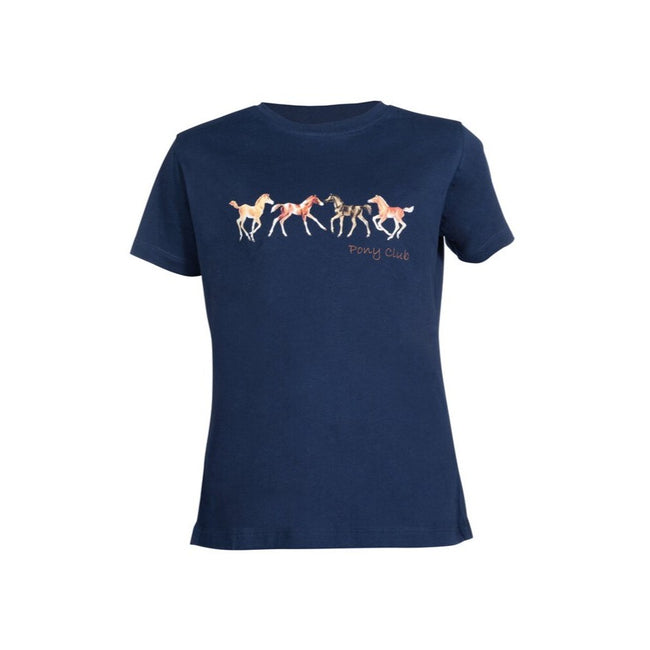 child blue pony t-shirt with ponies running across the front.