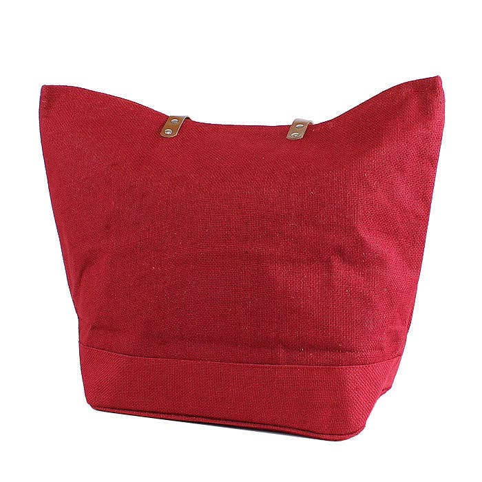 Leather Handle Burlap Tote