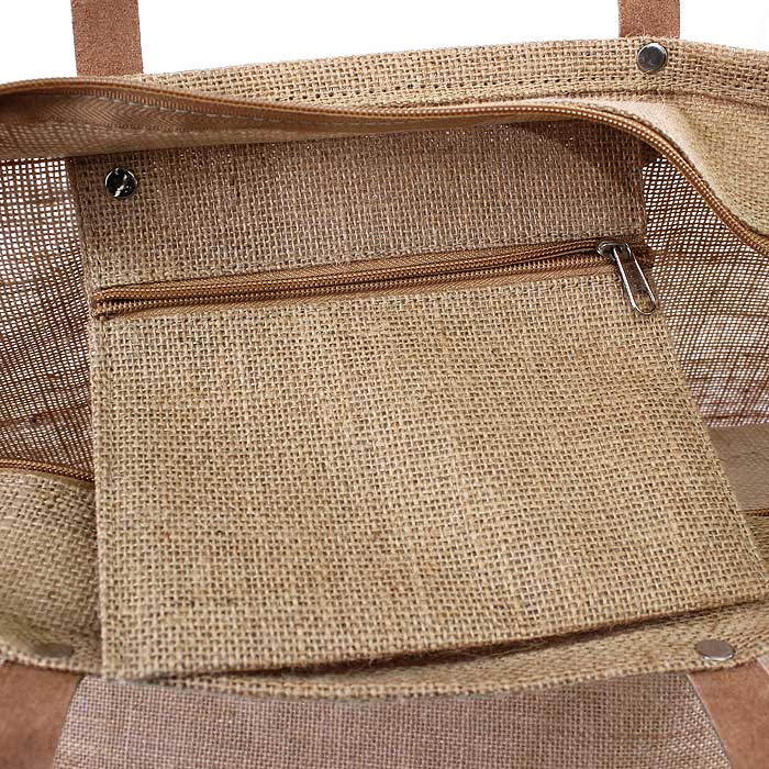 Leather Handle Burlap Tote