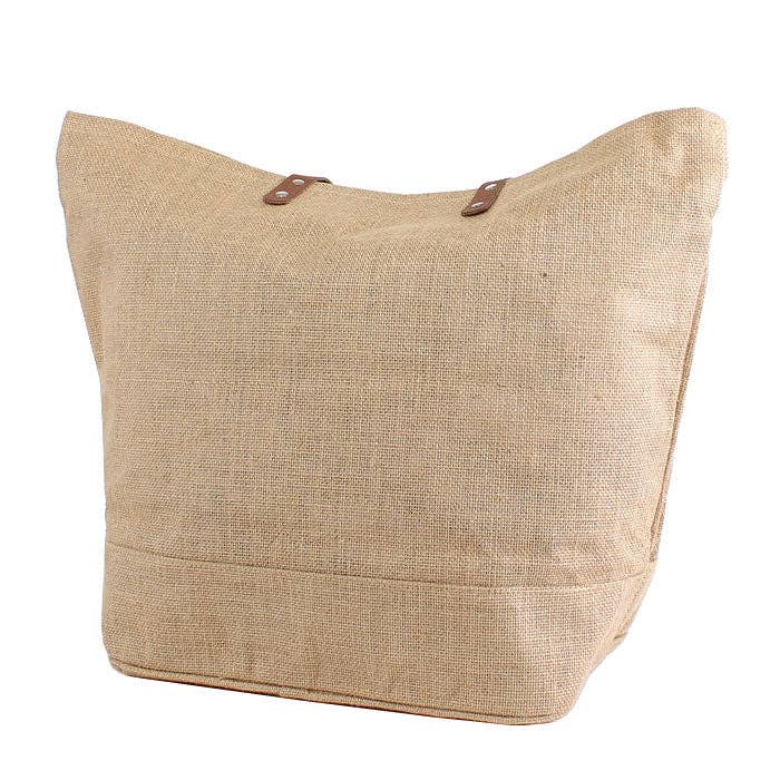 Leather Handle Burlap Tote