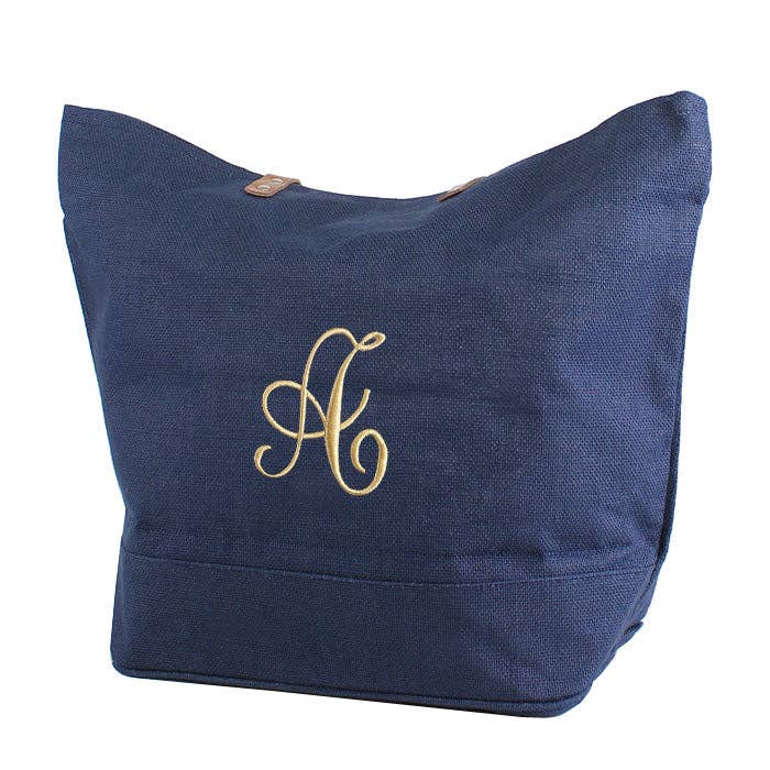 Leather Handle Burlap Tote