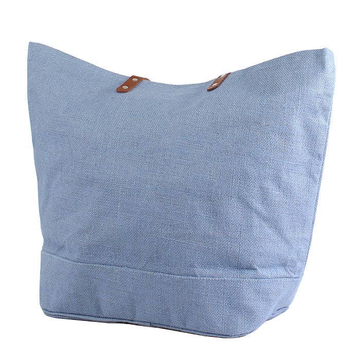 Leather Handle Burlap Tote