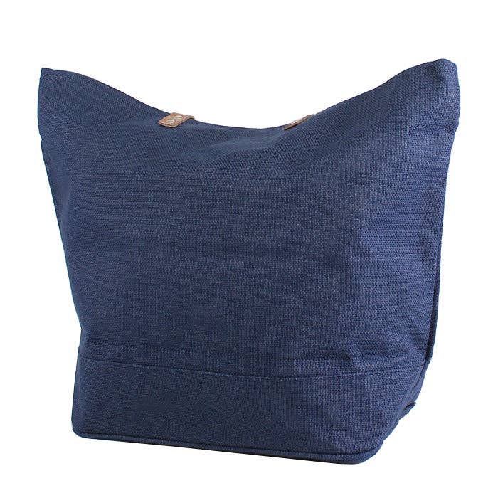 Leather Handle Burlap Tote