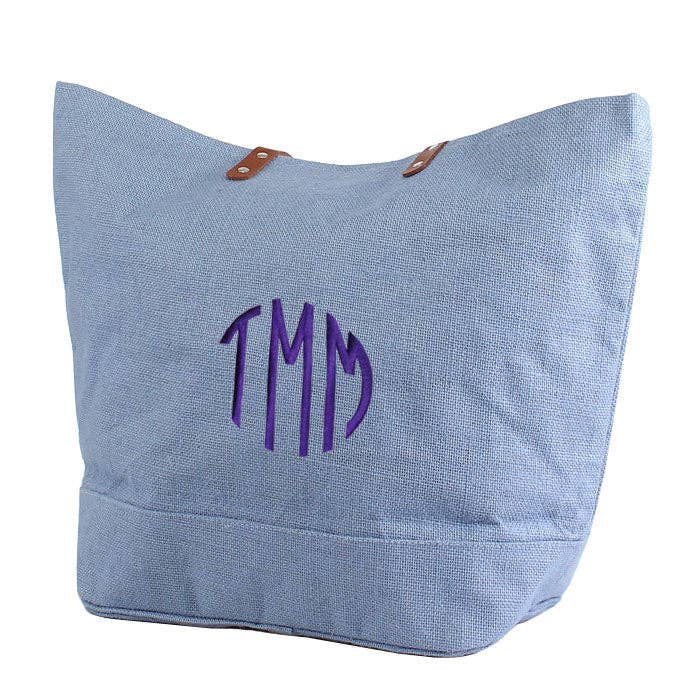 Leather Handle Burlap Tote