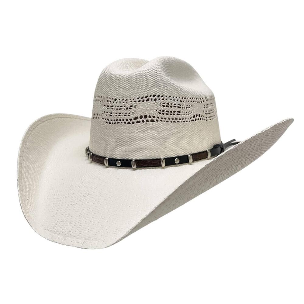 American Hat Makers Billings Montana - Straw Cowboy Hat with Western Hat Band Front angle view