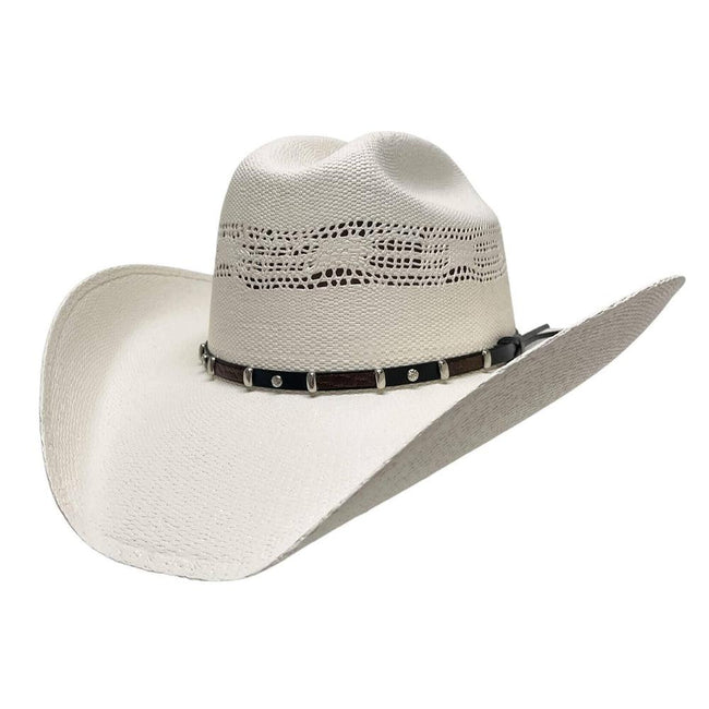 American Hat Makers Billings Montana - Straw Cowboy Hat with Western Hat Band Front angle view