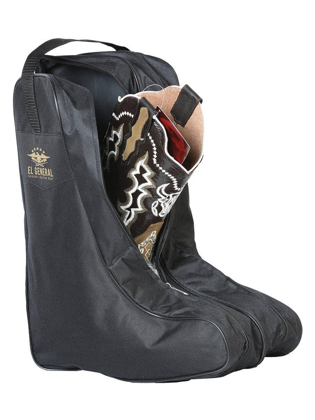 El General Western Wear - Portable Boot Storage Bag with right side unzipped to show boot inside