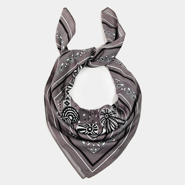 Ribbon And Braids Paisley Square Bandana Slate Grey