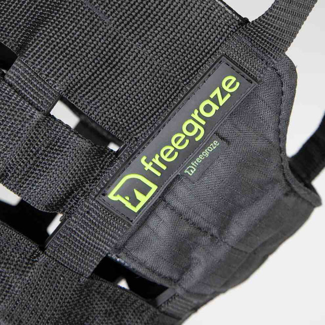 Shires FreeGraze Comfort Grazing Muzzle close up of brand detail