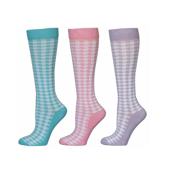 TuffRider® Gingham Check Socks in three colors - Turquoise, pink and purple
