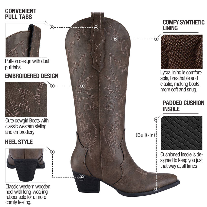 Rollda Women's Knee-High Cowboy Boots