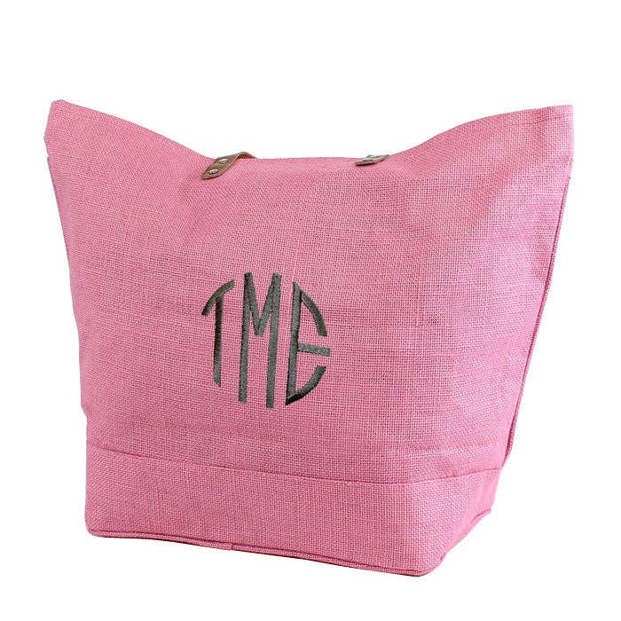 Leather Handle Burlap Tote