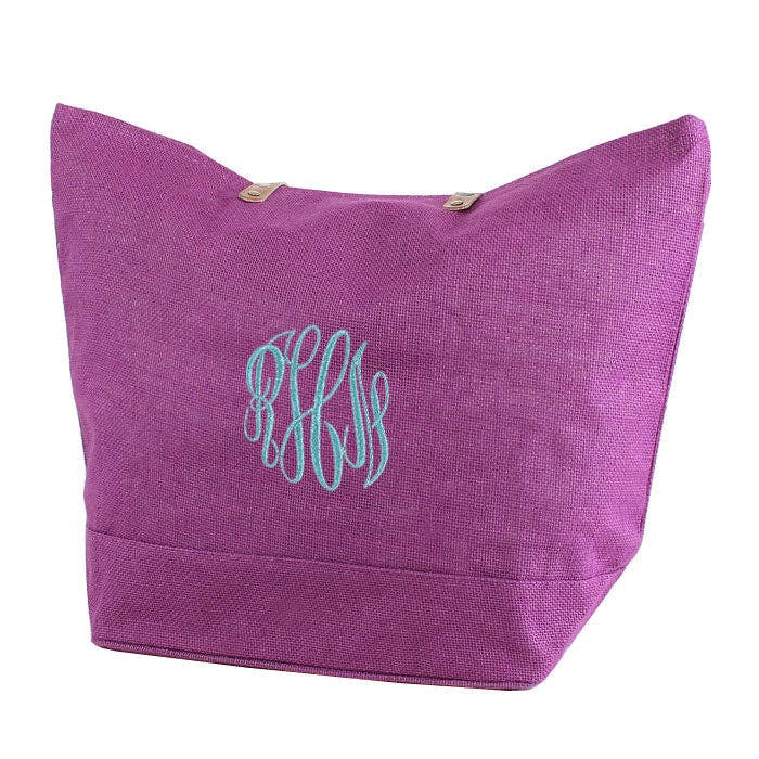 Leather Handle Burlap Tote