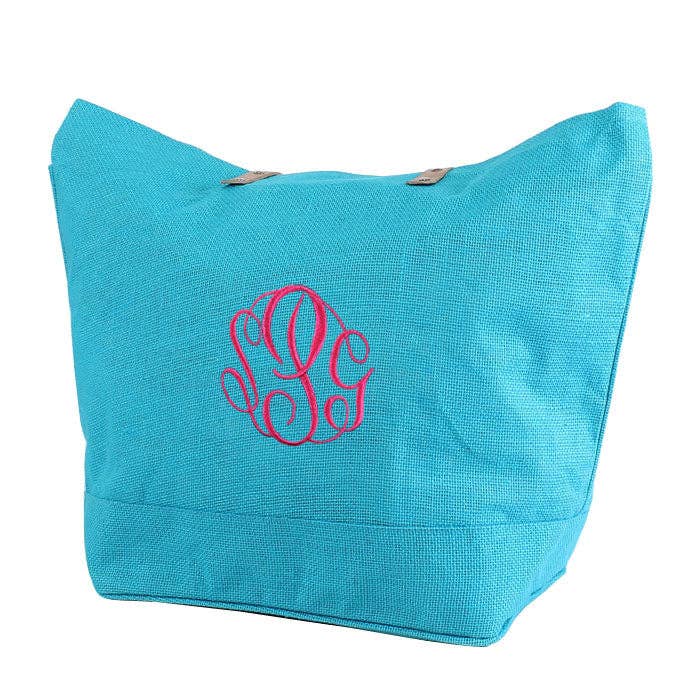 Leather Handle Burlap Tote