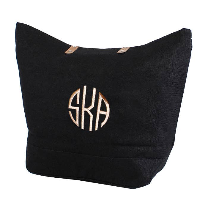 Leather Handle Burlap Tote