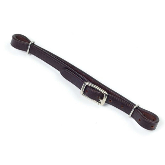 Camelot brown leather curb strap with metal hardware.