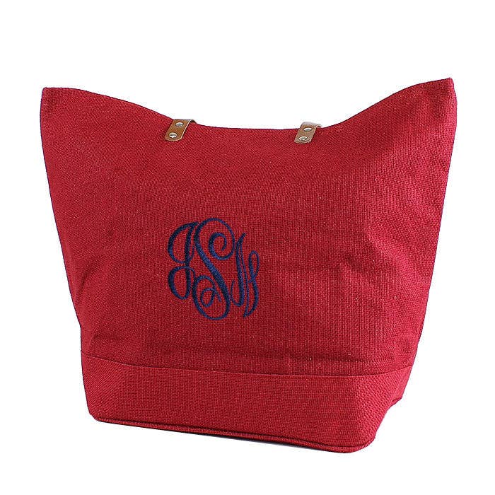 Leather Handle Burlap Tote