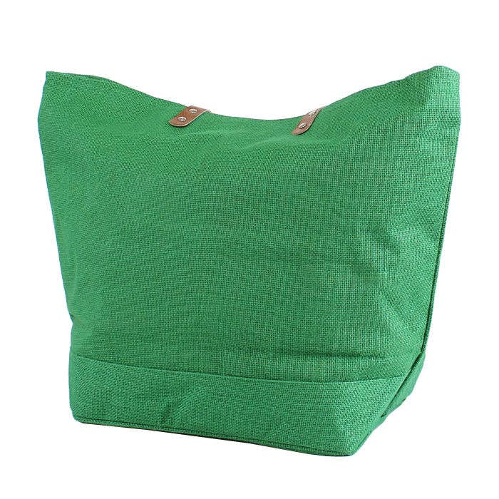 Leather Handle Burlap Tote
