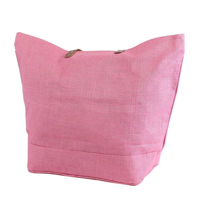 Leather Handle Burlap Tote