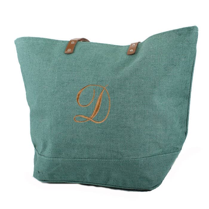 Leather Handle Burlap Tote