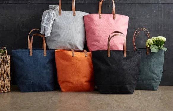 Leather Handle Burlap Tote