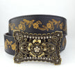 Axesoria West - Vintage Brass flower Buckle with matched floral tooled belt