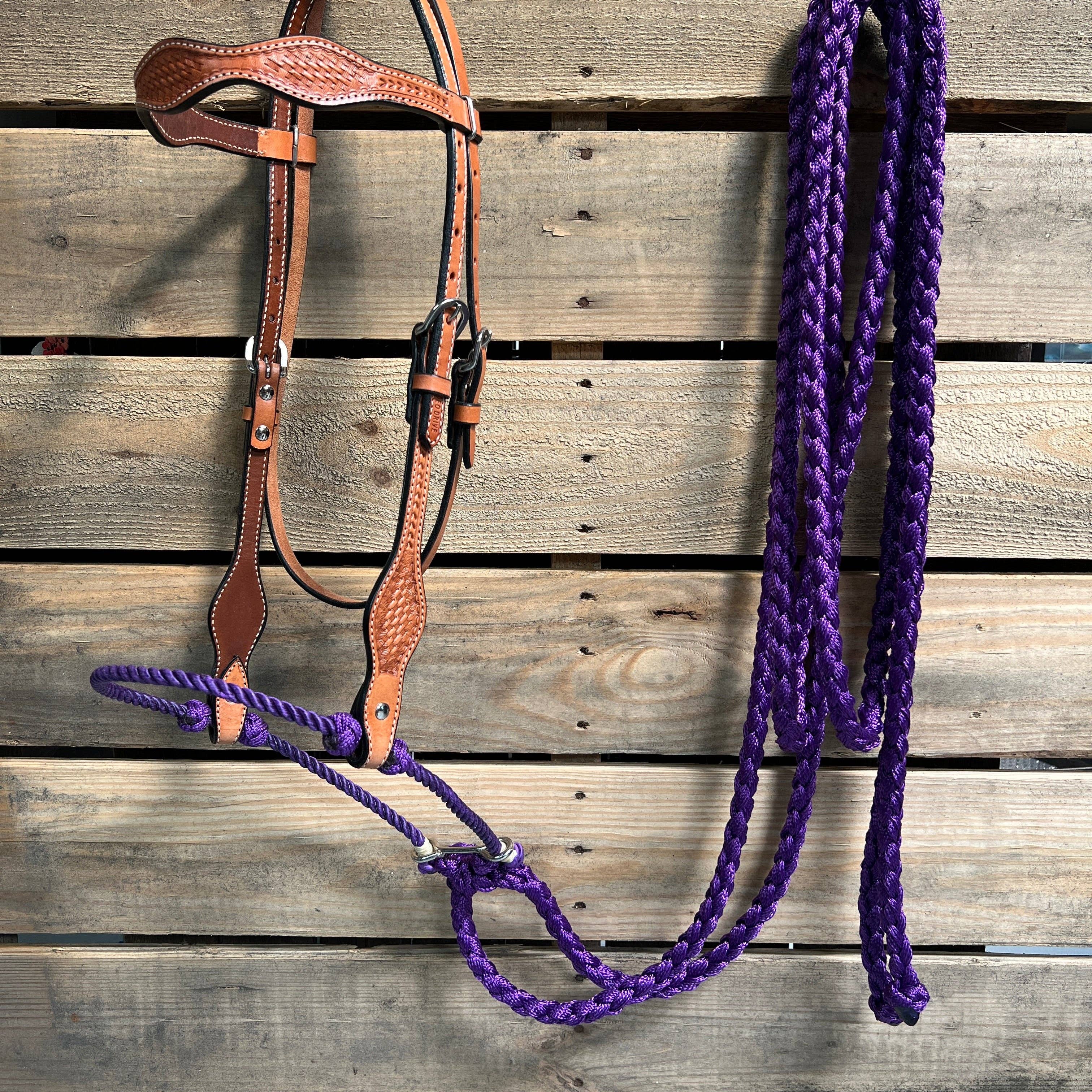 Rodeo Drive - Light Oil Basketweave Purple Loping Hackamore #LHK012