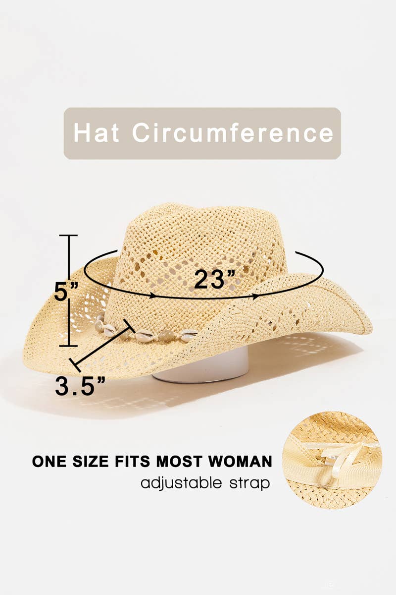 Cowrie Shell Straw Braided Cowboy Hat