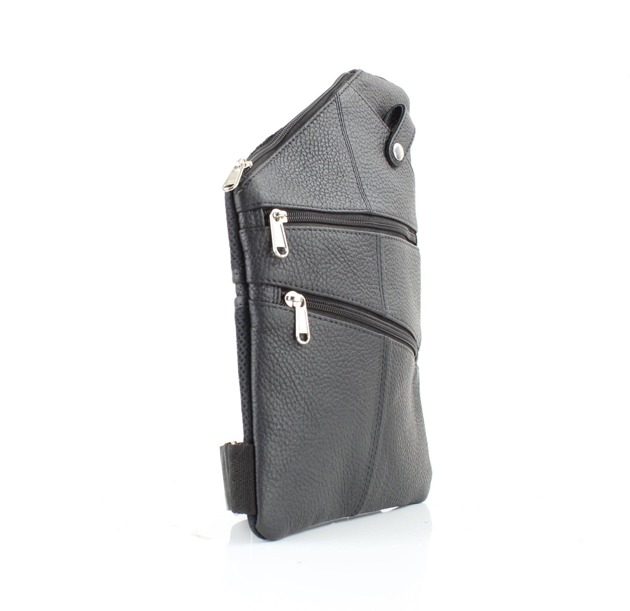 Asymmetrical Cowhide Zip Front Crossbody Bag
