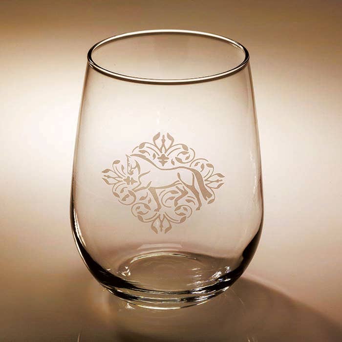 Dressage Floral Stemless Wine Glass