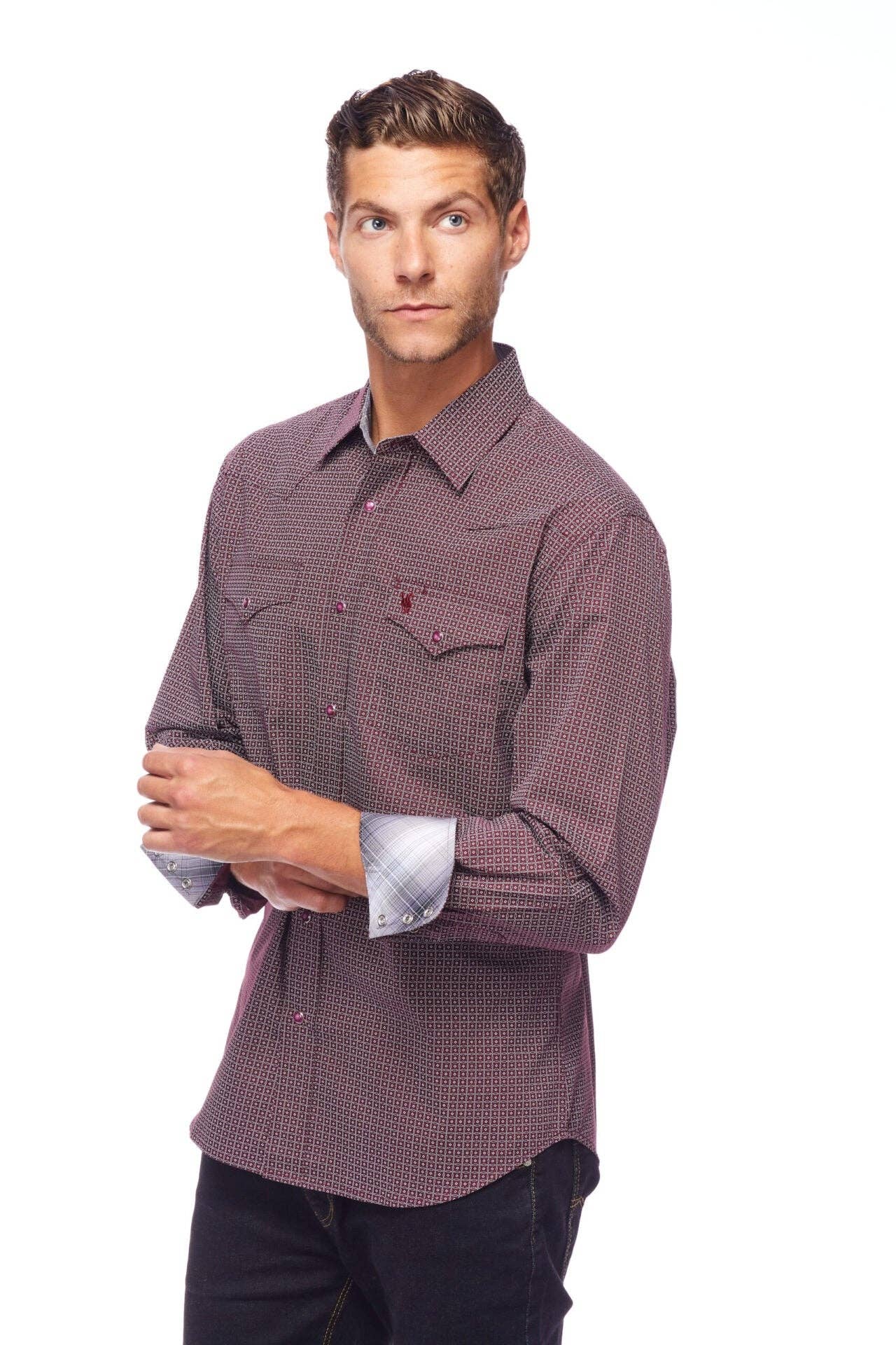 Rodeo Clothing - Men's Western Button-Down Regular Fit Printed Shirt