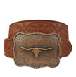 Axesoria West - Copper Western Long Horn Buckle w. matching tooled belt