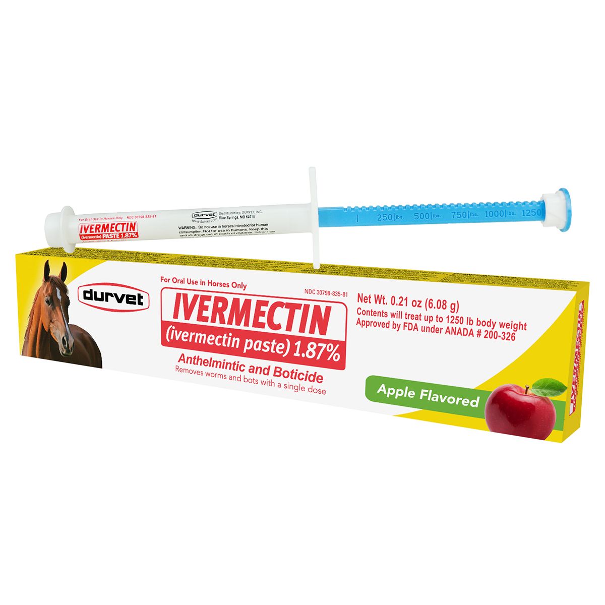 DURVET Ivermectin Horse Dewormer Paste 6.08 gm apple flavored
