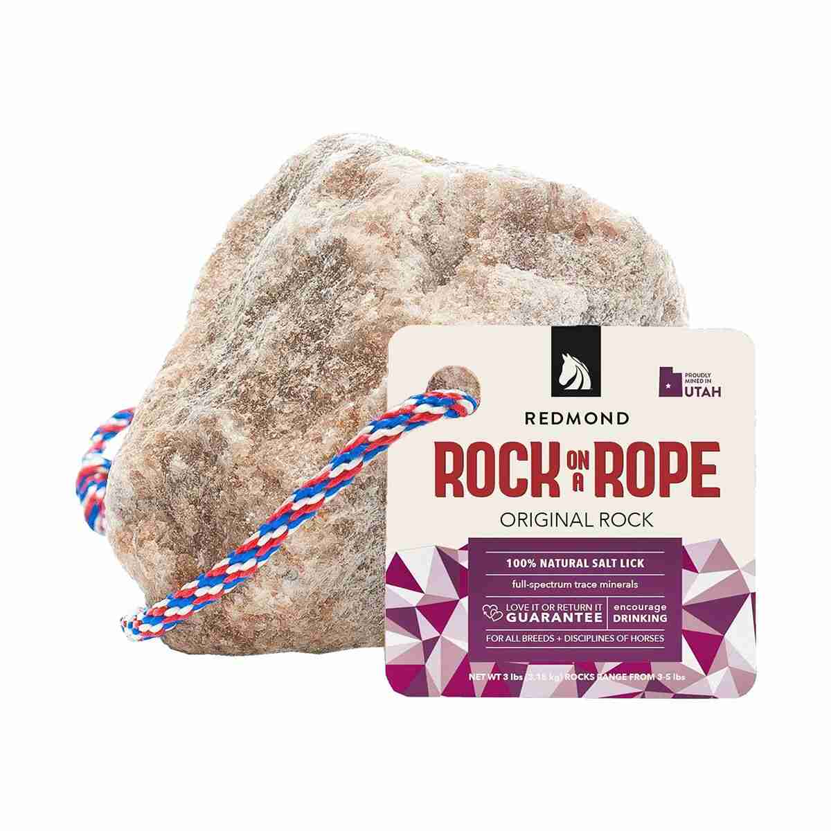 Redmond Rock® - Mined Horse Salt Lick on a rope 3 pounds