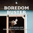 Redmond Rock® - Mined Horse Salt Lick shown as example hanging in a barn door and a horse licking as a boredom buster 