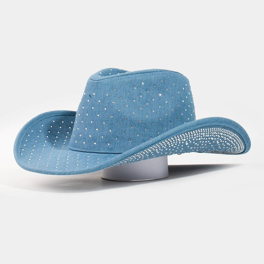 Rhinestone Studded Denim Cowboy Hat