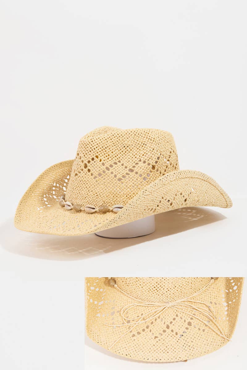 Cowrie Shell Straw Braided Cowboy Hat