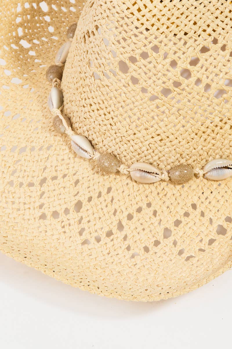 Cowrie Shell Straw Braided Cowboy Hat
