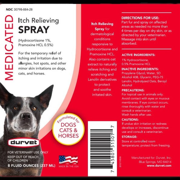 DURVET Medicated Itch Relieving Spray 8 oz Label 