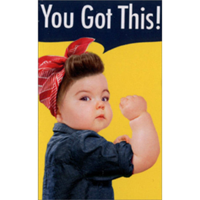 A greeting card featuring a graphic of a child with a red bandana, flexing their bicep, and the text 'You Got This!' above.