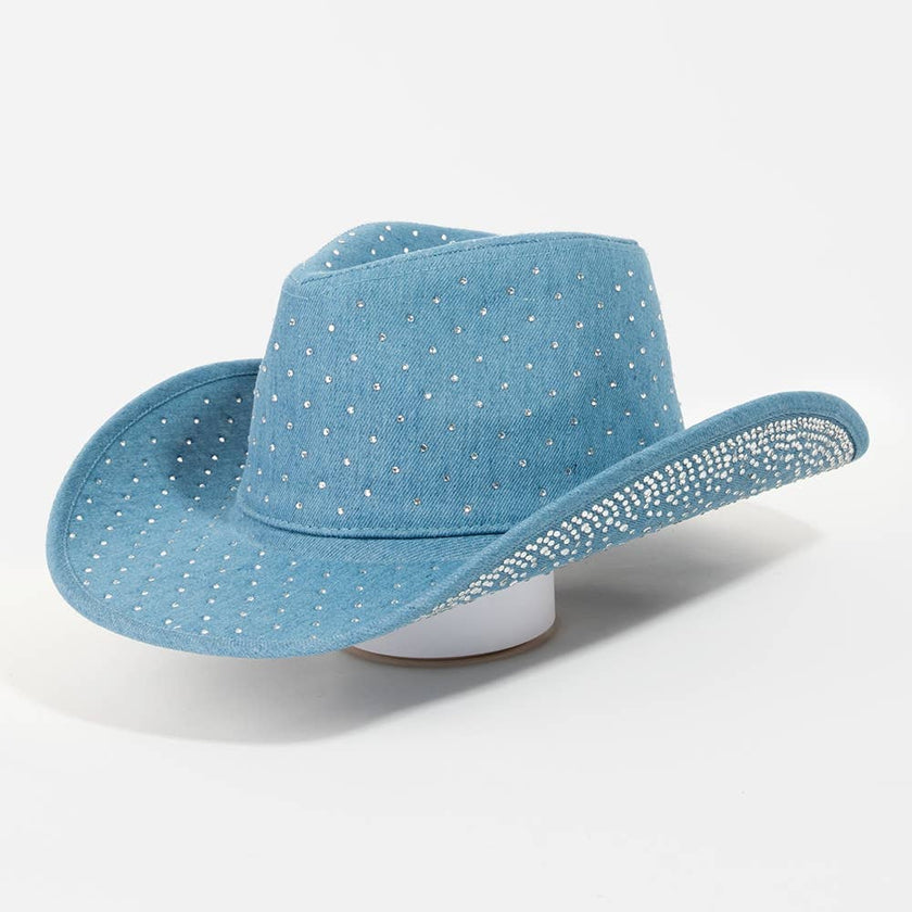 Rhinestone Studded Denim Cowboy Hat