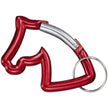 Red carabiner keychain with a silver ring on a white background