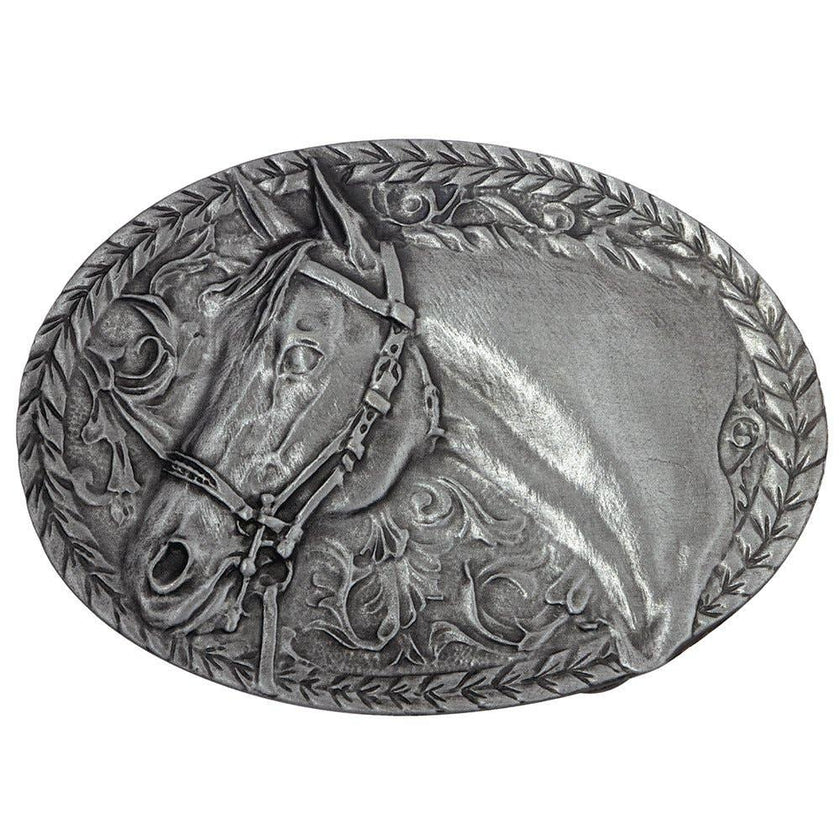 WE Horsehead and Filigree Belt Buckle