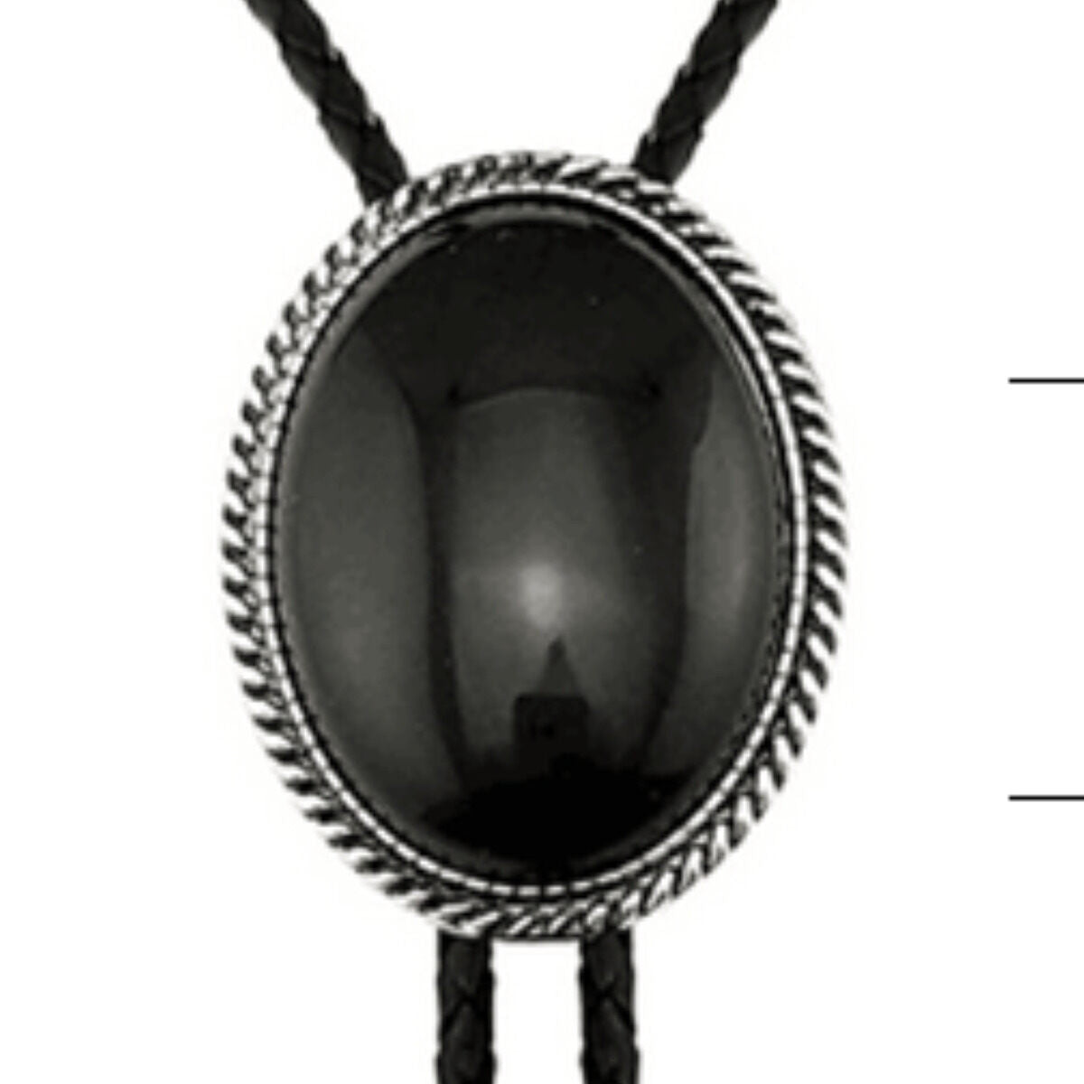 Black stone pendant on a Western Cowboy Bolo Tie Necklace.