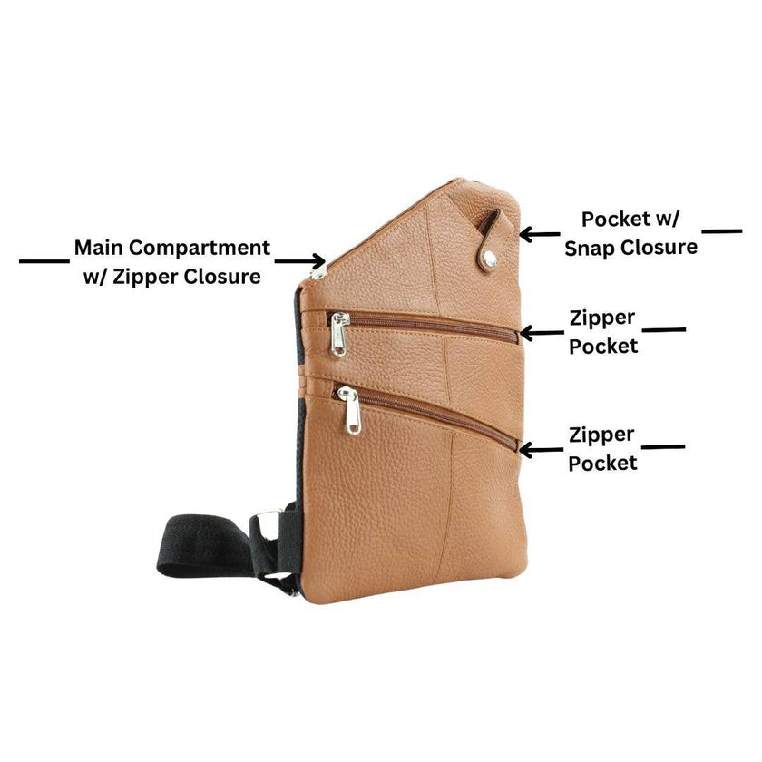 Asymmetrical Cowhide Zip Front Crossbody Bag