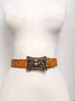 Axesoria West - Vintage Brass flower Buckle with matched floral tooled belt