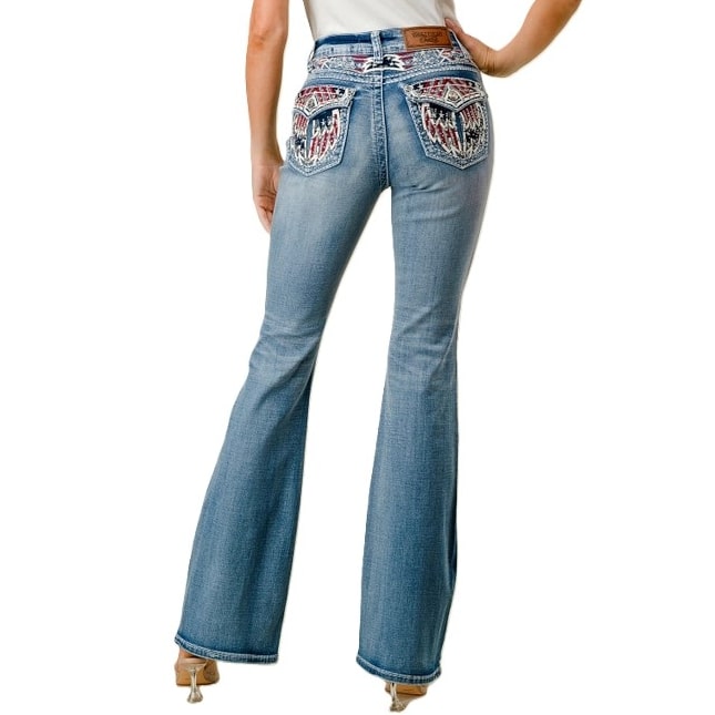 Denim Zone U.S.A. - WF-320 Flare Embroidered Stretchy Women's Bling Jeans By Westfield Eagle back full view