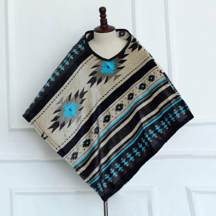 Southwest Aztec Diamond Cut Poncho