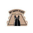 Sticker with a horse wearing a bridle and 'My Happy Place' text on a beige background